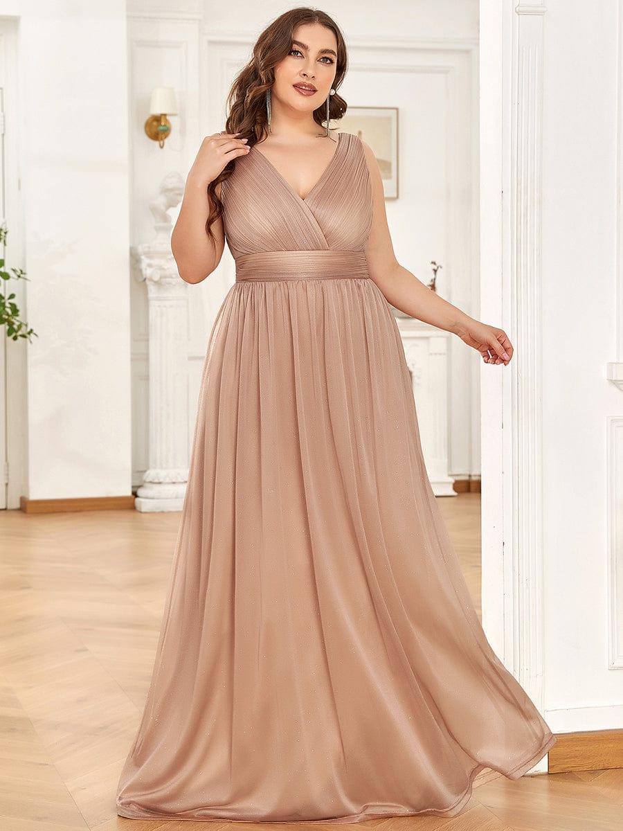 pretty STERLING|Double V Neck Maxi Long Plus Size Sparkly Evening Dresses for Party - Image 30