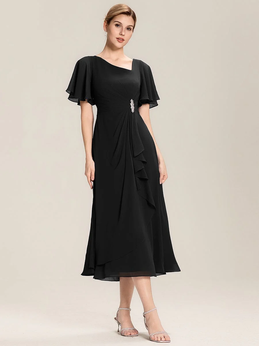 ever LILOU|Rhinestone Embellished Chiffon Ruffle Sleeve Evening Dress - Image 15