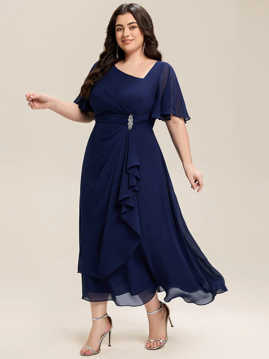 ever LILOU|Rhinestone Embellished Chiffon Ruffle Sleeve Evening Dress - Image 29