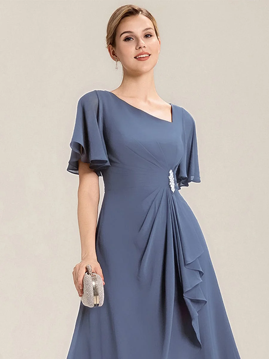 ever LILOU|Rhinestone Embellished Chiffon Ruffle Sleeve Wedding Guest Dress - Image 45