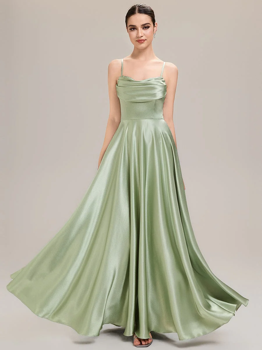 ever ALESSA|Designer Cowl Neck Ruched Satin Bridesmaid Dress