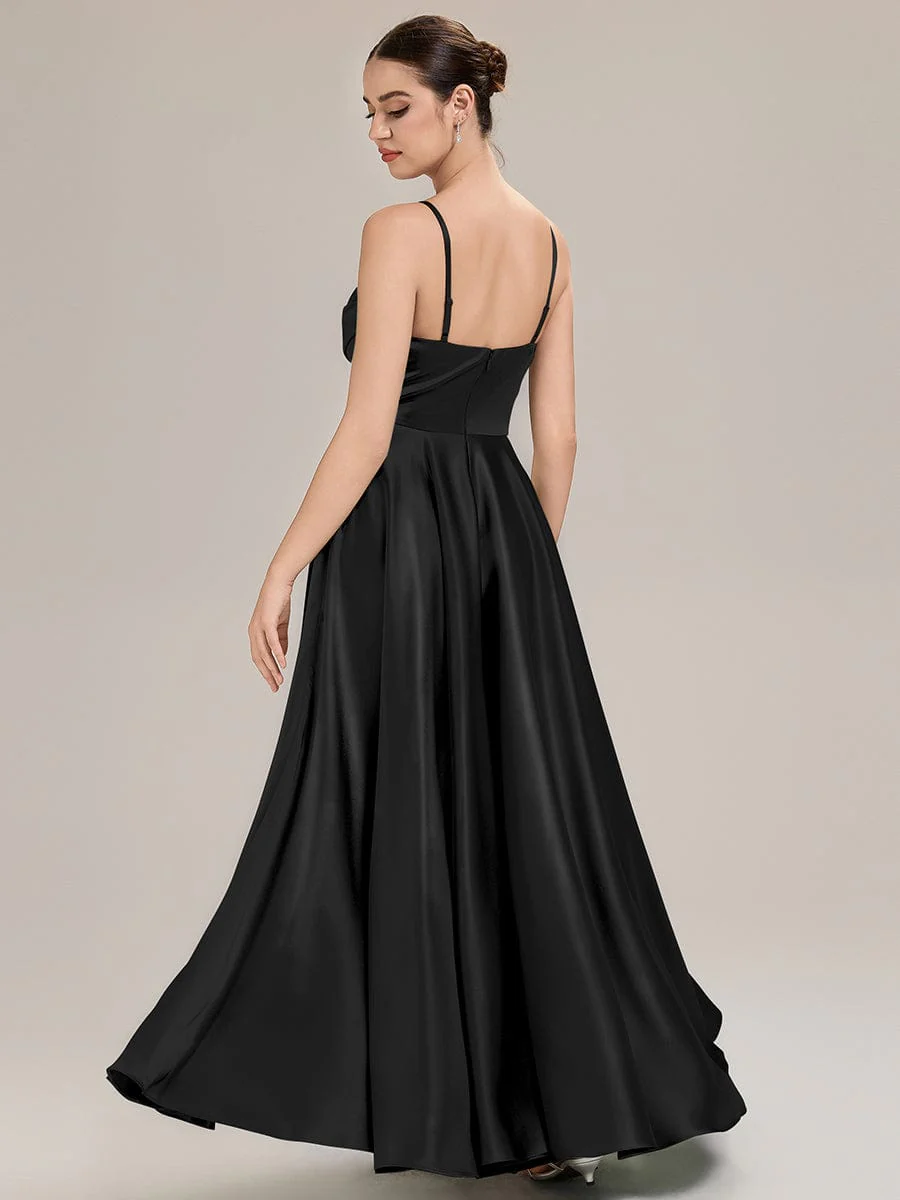 ever ALESSA|Designer Cowl Neck Ruched Satin Bridesmaid Dress - Image 10