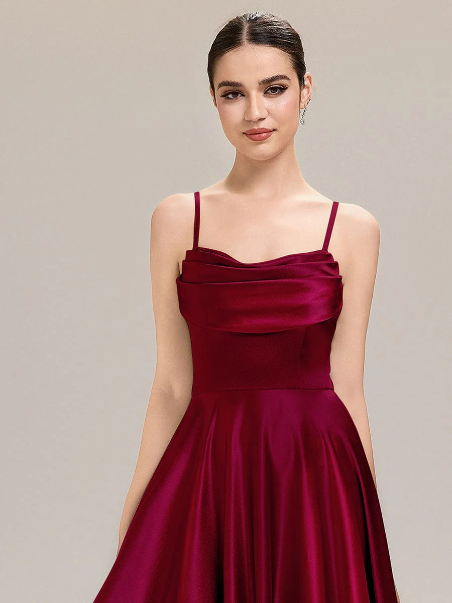 ever ALESSA|Designer Cowl Neck Ruched Satin Bridesmaid Dress - Image 8