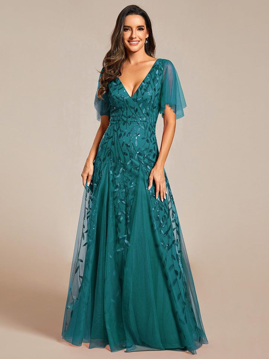 ever ASTRAL|Romantic Shimmery V Neck Ruffle Sleeves Maxi Long Mother of the Bride Dress - Image 101