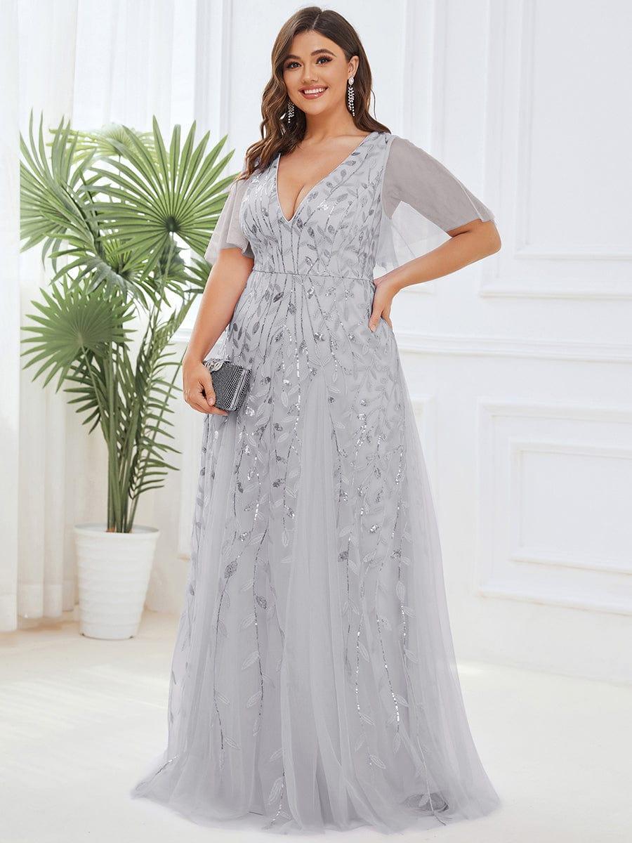 ever ASTRAL|Romantic Shimmery V Neck Ruffle Sleeves Maxi Long Mother of the Bride Dress - Image 126
