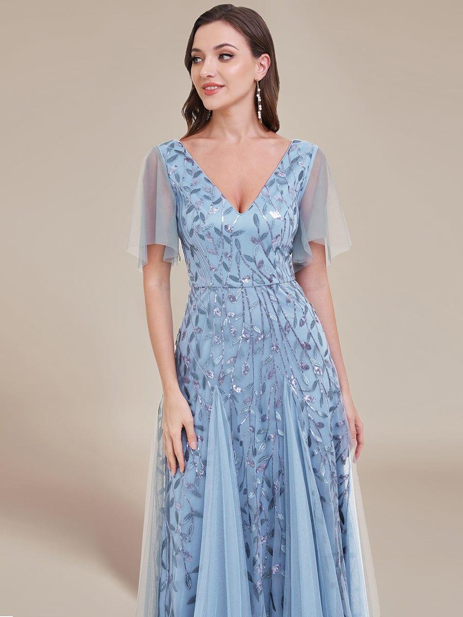 ever ASTRAL|Romantic Shimmery V Neck Ruffle Sleeves Maxi Long Mother of the Bride Dress - Image 130