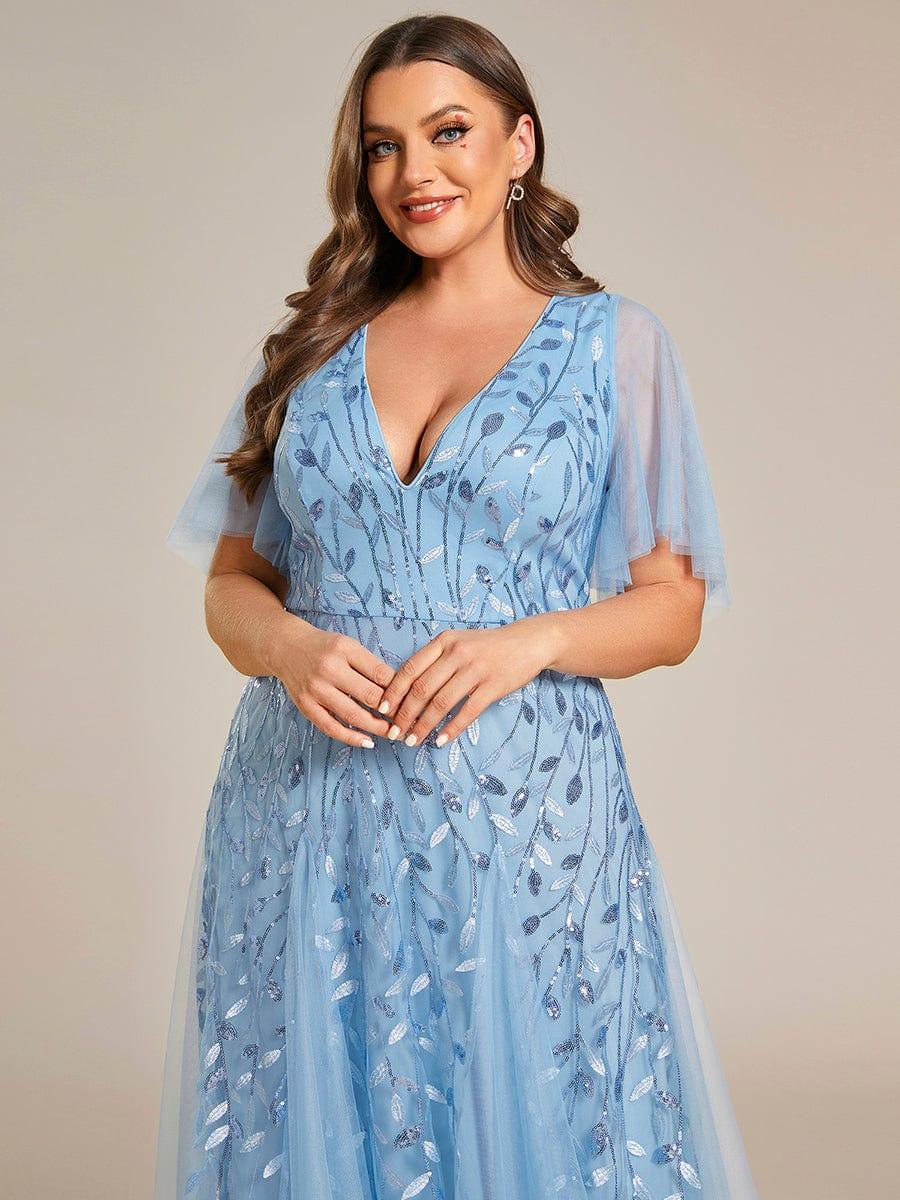 ever ASTRAL|Romantic Shimmery V Neck Ruffle Sleeves Maxi Long Mother of the Bride Dress - Image 135