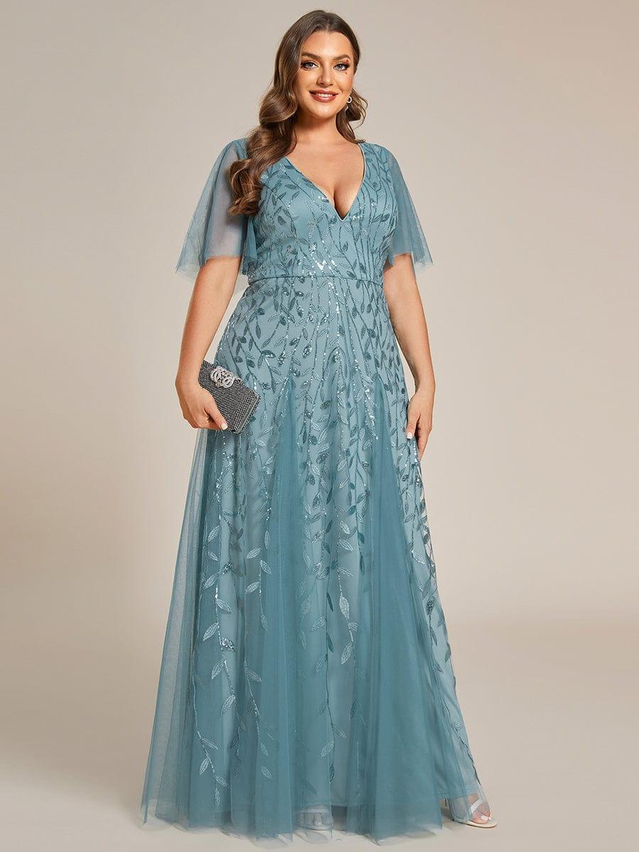 ever ASTRAL|Romantic Shimmery V Neck Ruffle Sleeves Maxi Long Mother of the Bride Dress - Image 141