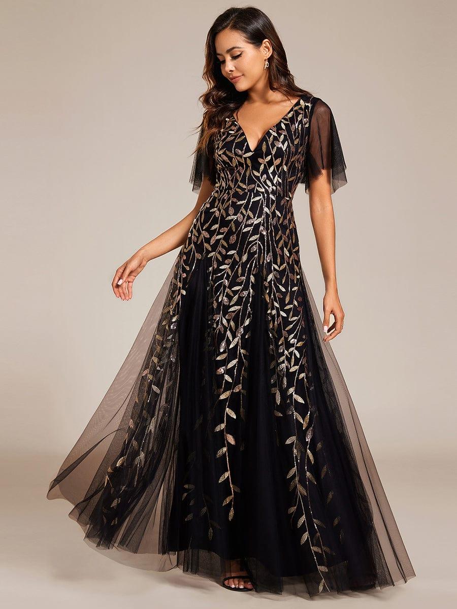 ever ASTRAL|Romantic Shimmery V Neck Ruffle Sleeves Maxi Long Mother of the Bride Dress - Image 152