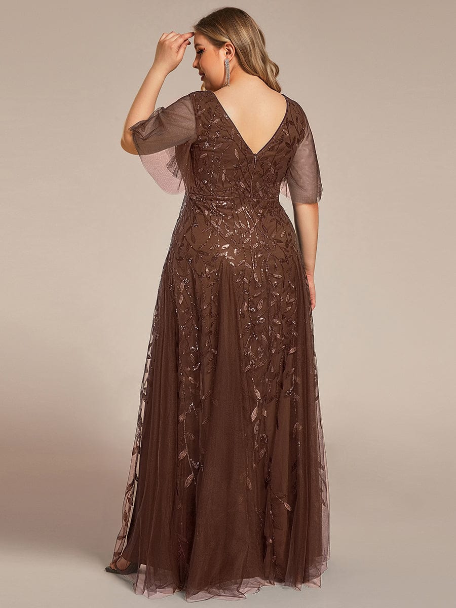 ever ASTRAL|Romantic Shimmery V Neck Ruffle Sleeves Maxi Long Mother of the Bride Dress - Image 168
