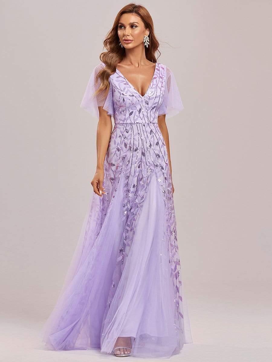 ever ASTRAL|Romantic Shimmery V Neck Ruffle Sleeves Maxi Long Mother of the Bride Dress - Image 26