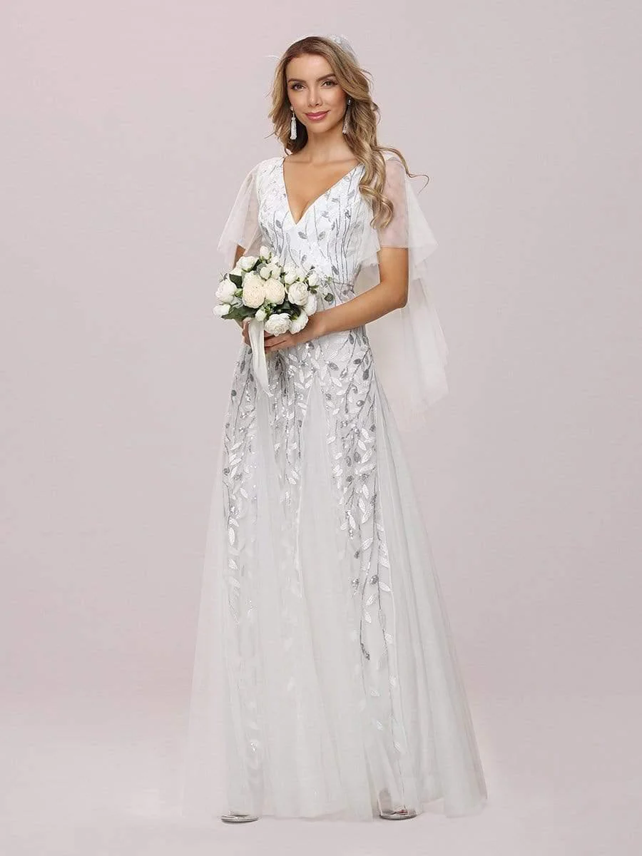 ever ASTRAL|Romantic Shimmery V Neck Ruffle Sleeves Maxi Long Mother of the Bride Dress - Image 40
