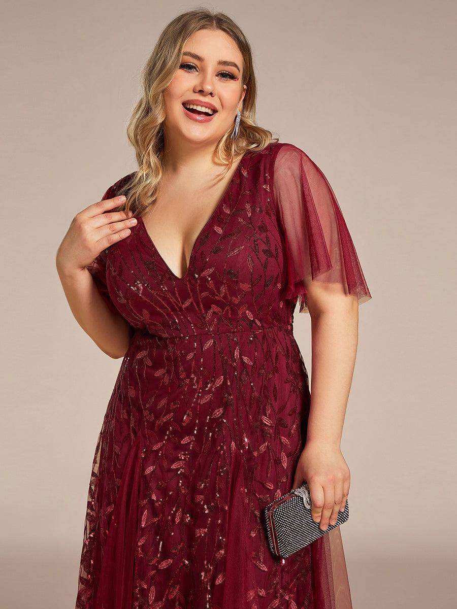 ever ASTRAL|Romantic Shimmery V Neck Ruffle Sleeves Maxi Long Mother of the Bride Dress - Image 53