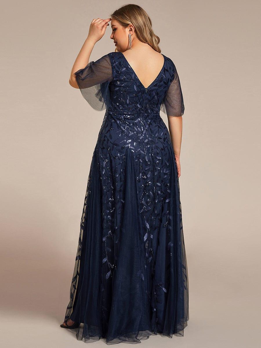 ever ASTRAL|Romantic Shimmery V Neck Ruffle Sleeves Maxi Long Mother of the Bride Dress - Image 60