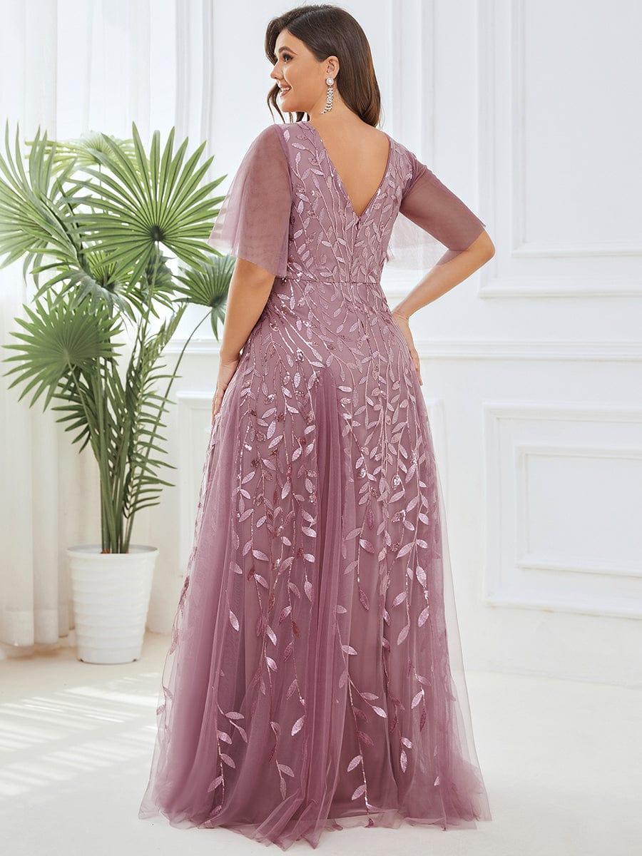 ever ASTRAL|Romantic Shimmery V Neck Ruffle Sleeves Maxi Long Mother of the Bride Dress - Image 70