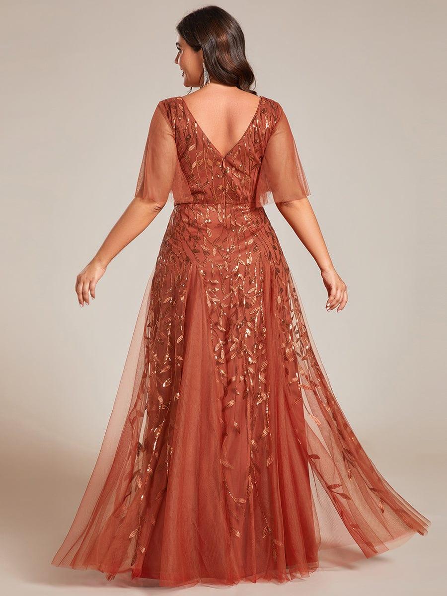 ever ASTRAL|Romantic Shimmery V Neck Ruffle Sleeves Maxi Long Mother of the Bride Dress - Image 80