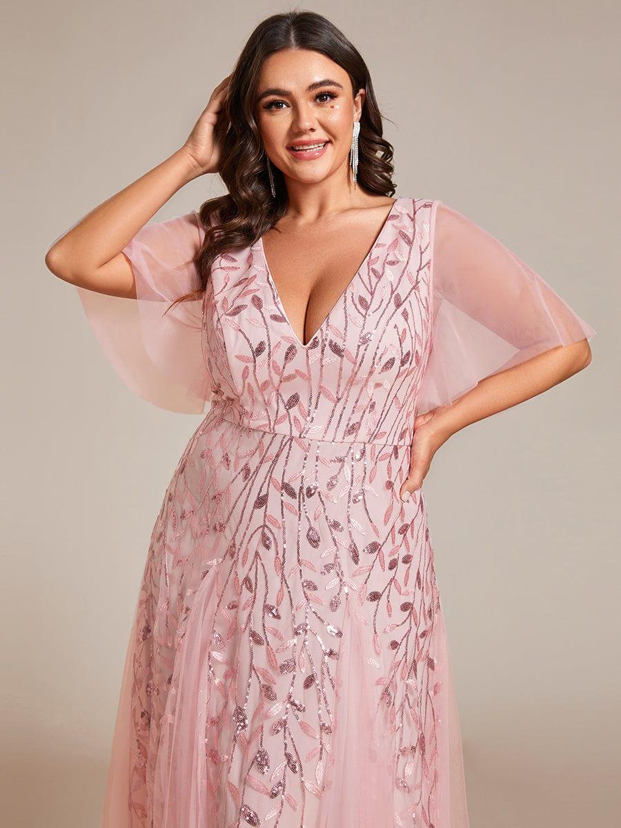 ever ASTRAL|Romantic Shimmery V Neck Ruffle Sleeves Maxi Long Mother of the Bride Dress - Image 89