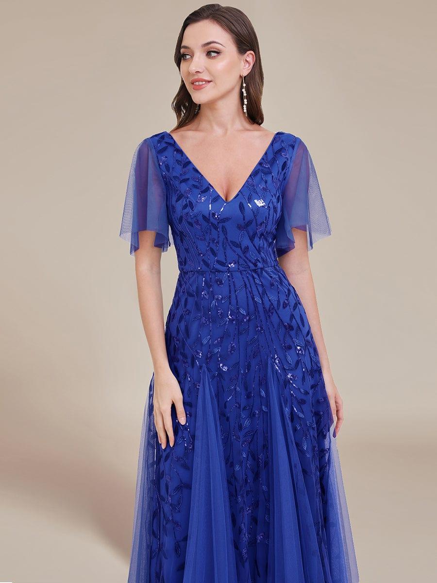 ever ASTRAL|Romantic Shimmery V Neck Ruffle Sleeves Maxi Long Mother of the Bride Dress - Image 92