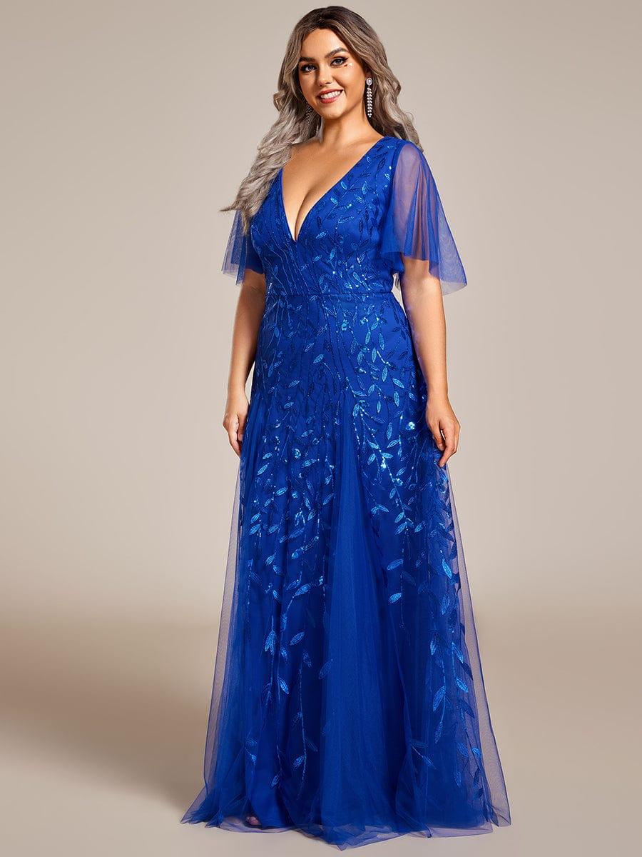 ever ASTRAL|Romantic Shimmery V Neck Ruffle Sleeves Maxi Long Mother of the Bride Dress - Image 95