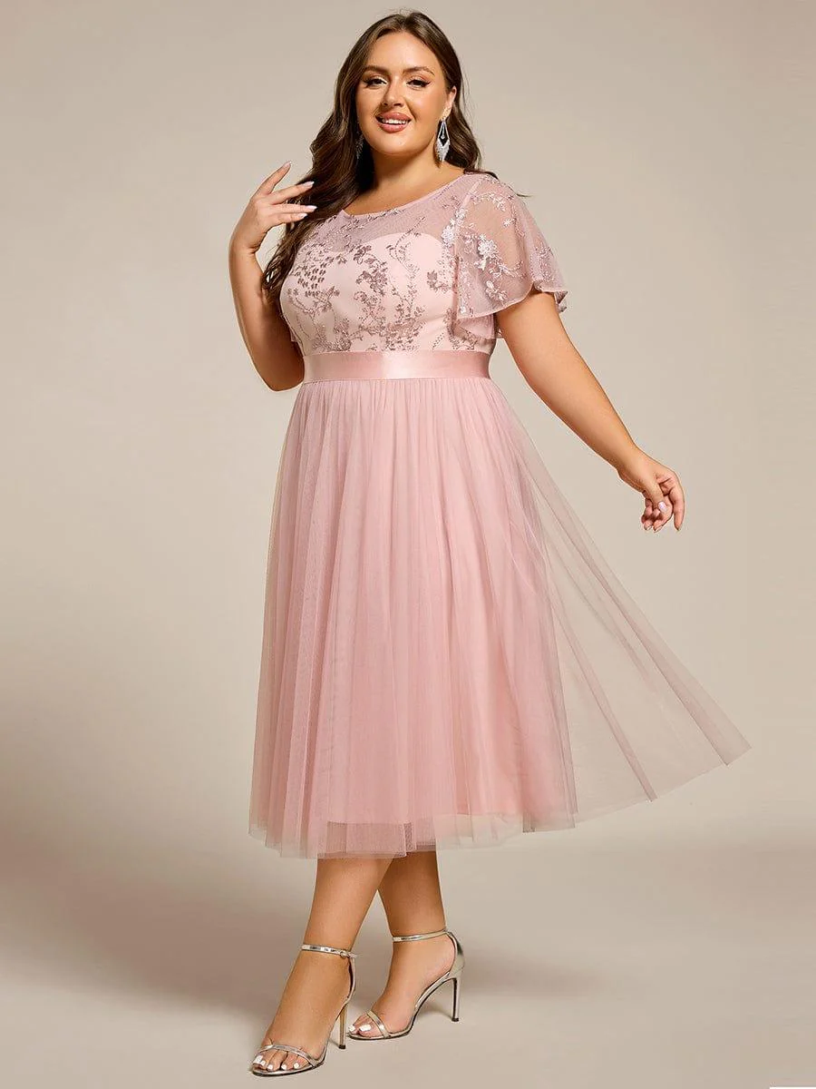 ever MARA|Round Neck Embellished Midi Tulle Bridesmaid Dress - Image 10