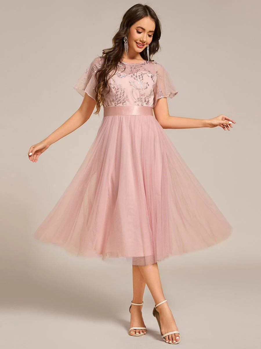 ever MARA|Round Neck Embellished Midi Tulle Bridesmaid Dress - Image 6