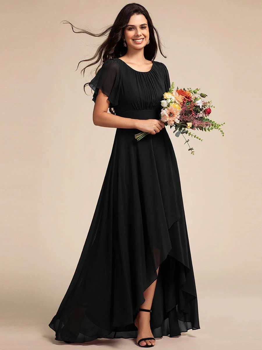 ever GIGI | Round Neck Short Sleeve High-Low Chiffon Bridesmaid Dress - Image 14