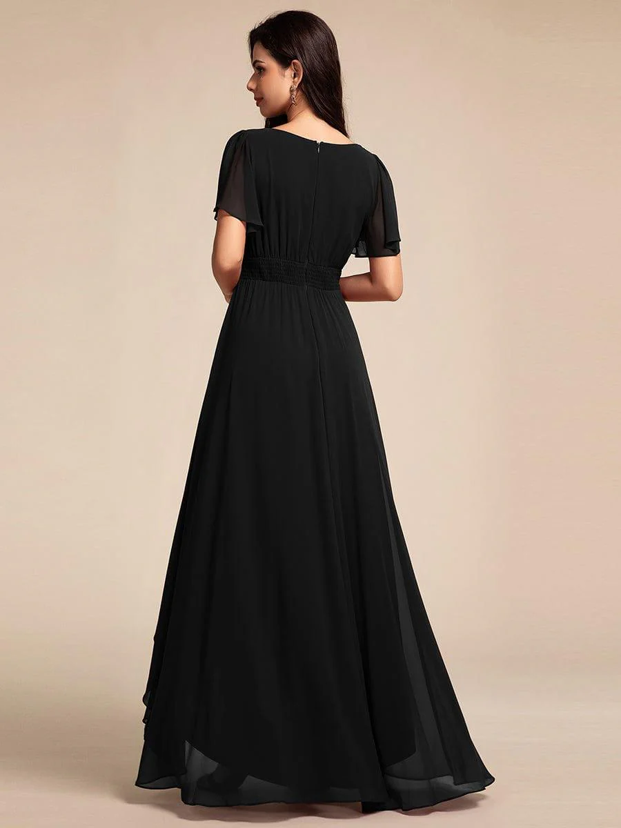 ever GIGI | Round Neck Short Sleeve High-Low Chiffon Bridesmaid Dress - Image 2