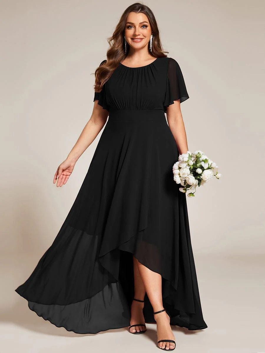 ever GIGI | Round Neck Short Sleeve High-Low Chiffon Bridesmaid Dress - Image 20