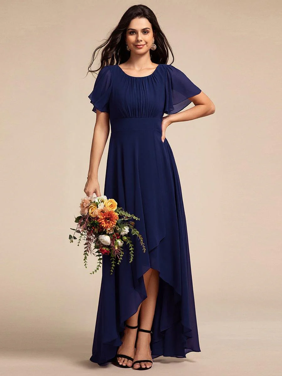 ever GIGI | Round Neck Short Sleeve High-Low Chiffon Bridesmaid Dress - Image 24