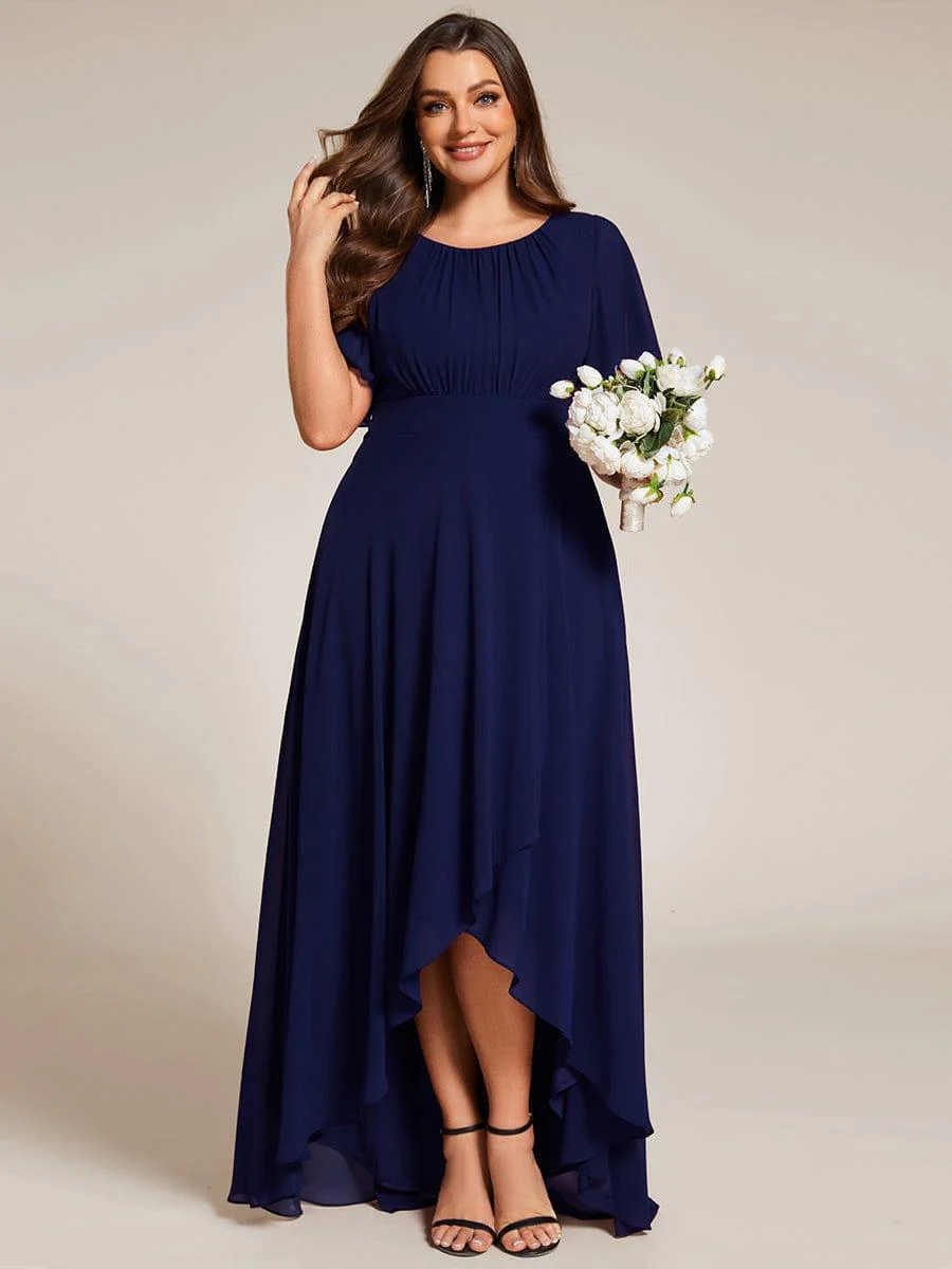 ever GIGI | Round Neck Short Sleeve High-Low Chiffon Bridesmaid Dress - Image 30