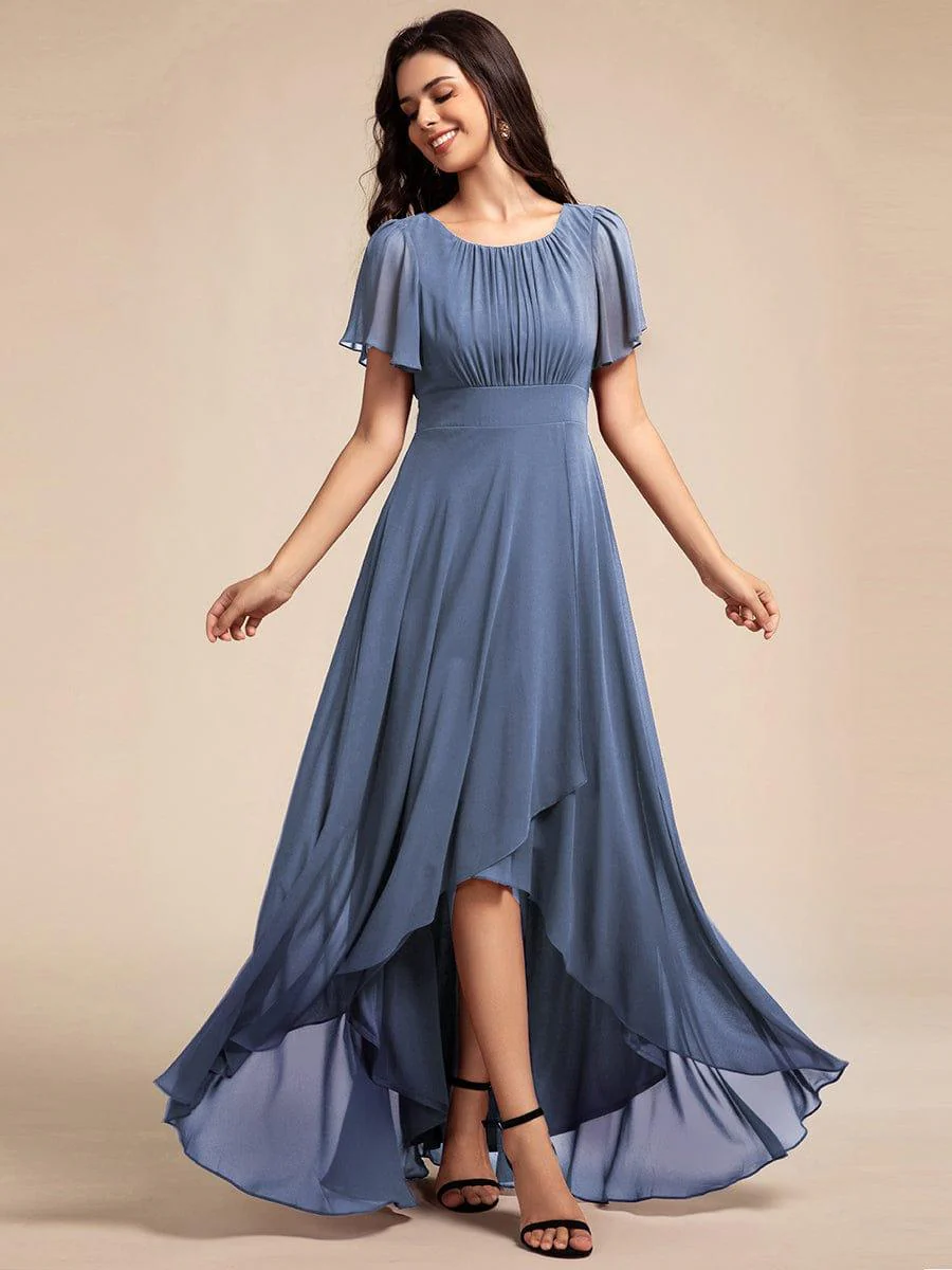 ever GIGI | Round Neck Short Sleeve High-Low Chiffon Bridesmaid Dress - Image 31