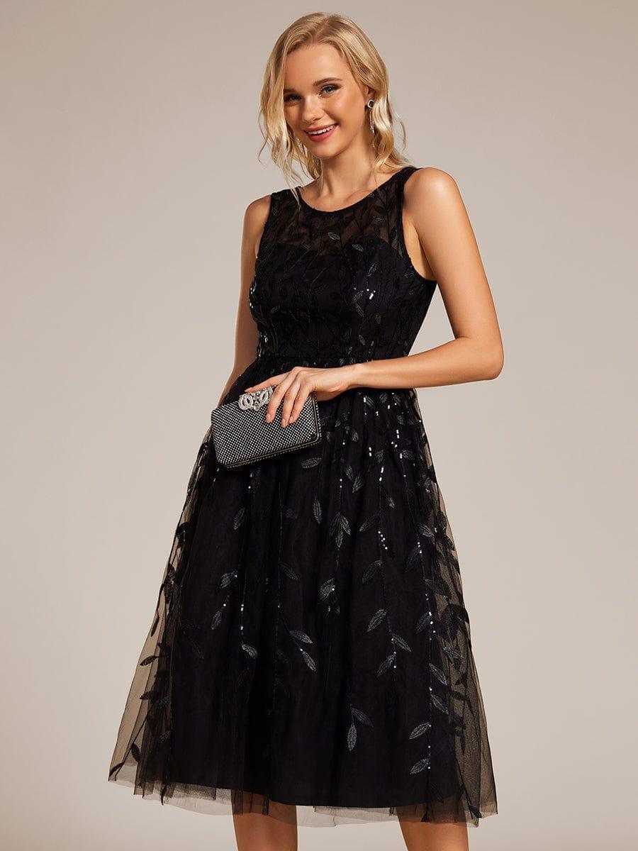 ever ANDIE|Round Neck Sleeveless Leaf Sequin Midi Wedding Guest Dress - Image 4