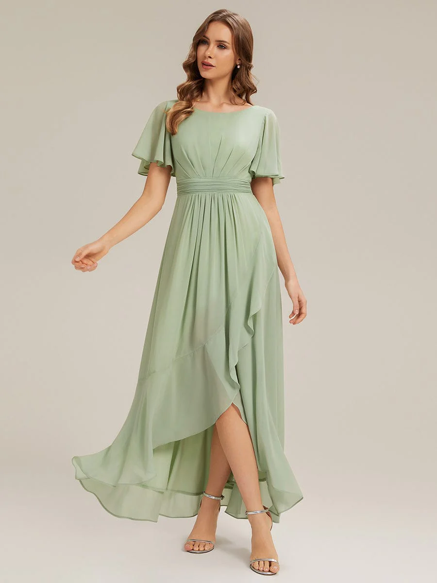 ever SAGE|Ruched Chiffon Ruffle Sleeve Dress