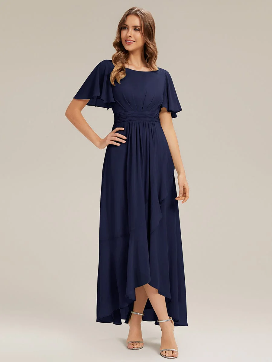 ever SAGE|Ruched Chiffon Ruffle Sleeve Dress - Image 12