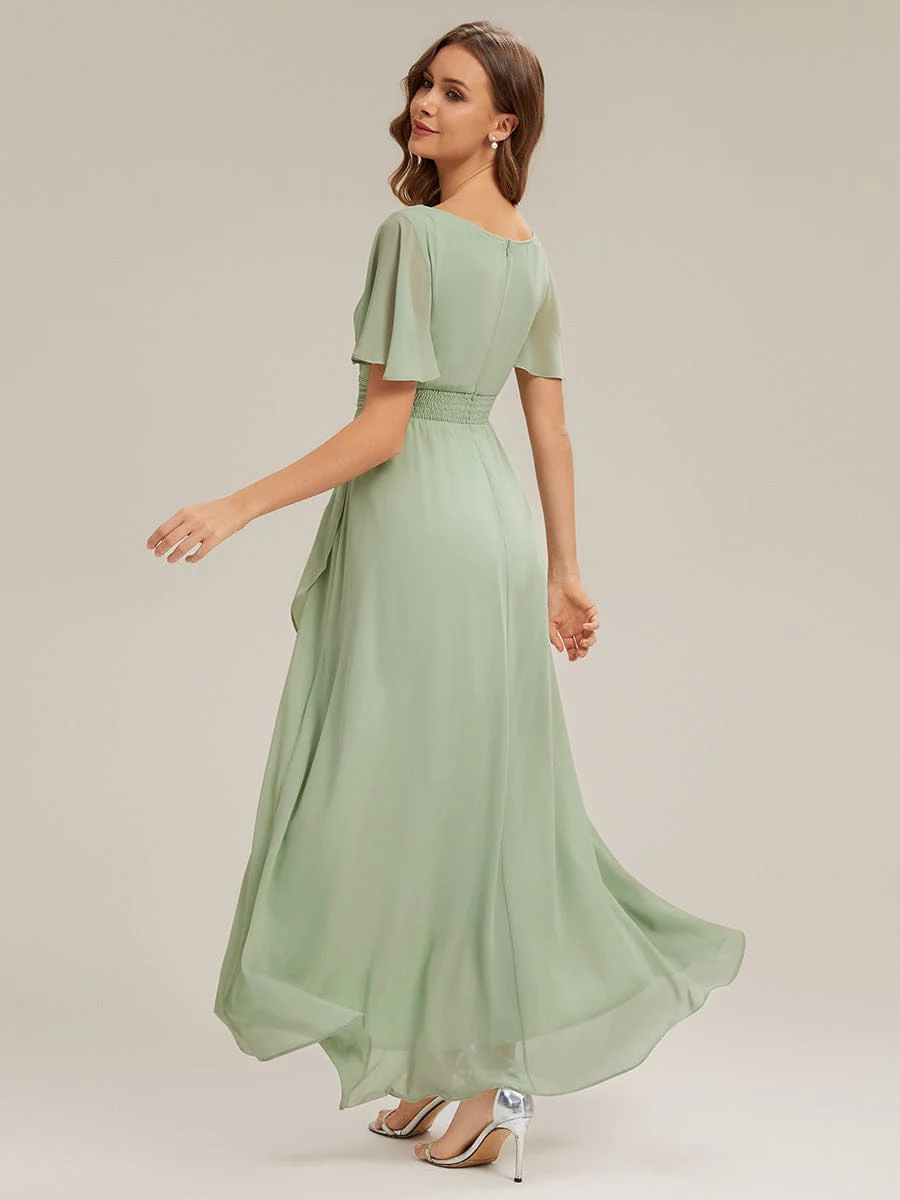 ever SAGE|Ruched Chiffon Ruffle Sleeve Dress - Image 2