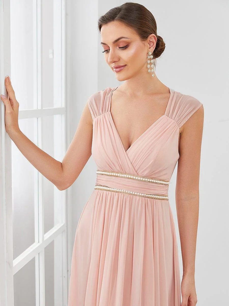 Ruched V-neck Floor Length Elegant Bridesmaid Dress - Image 10