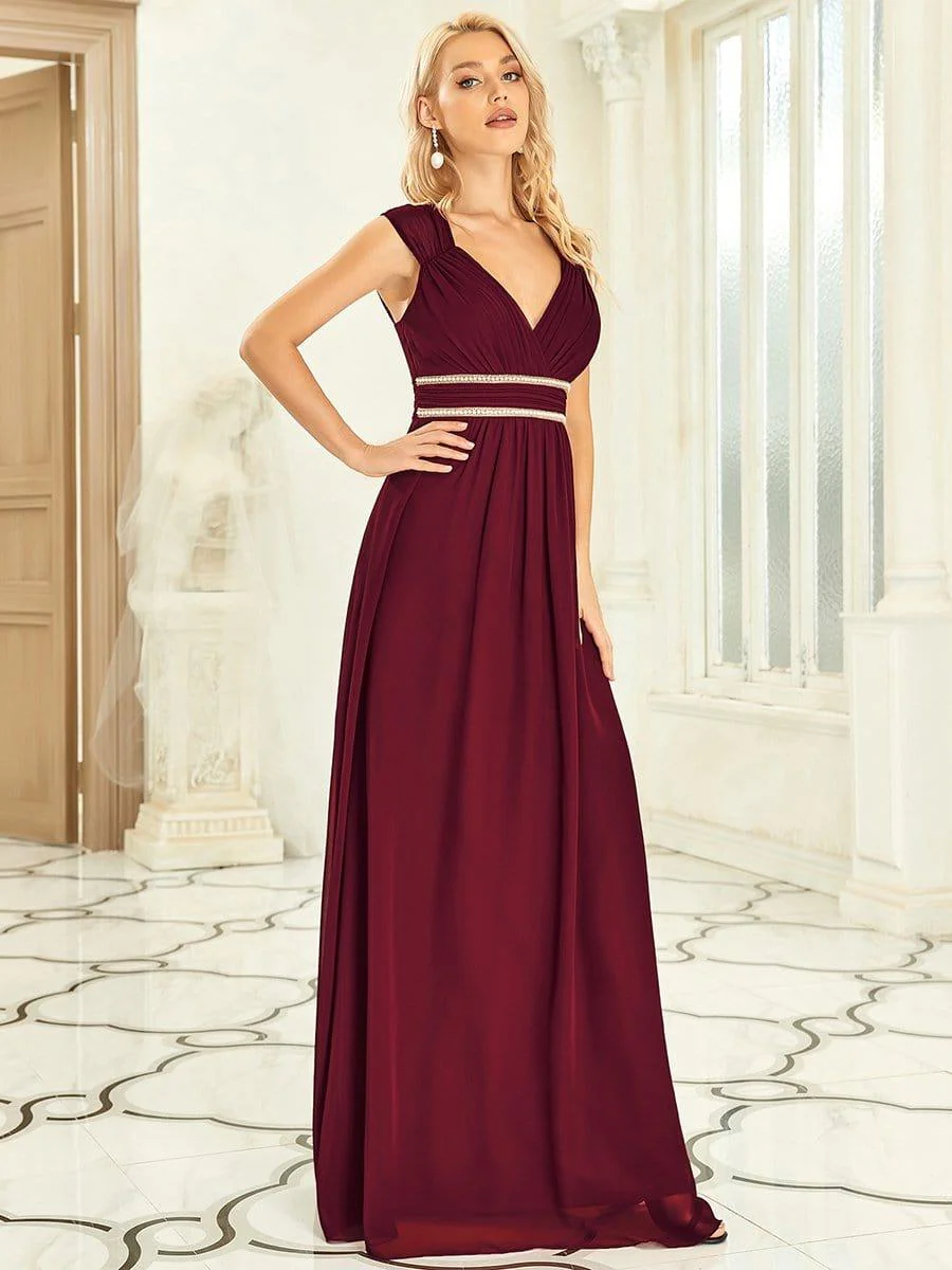 Ruched V-neck Floor Length Elegant Bridesmaid Dress - Image 23
