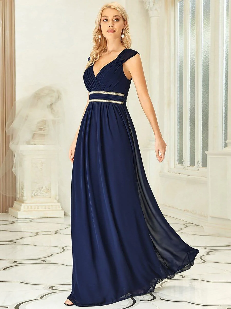 Ruched V-neck Floor Length Elegant Bridesmaid Dress - Image 3