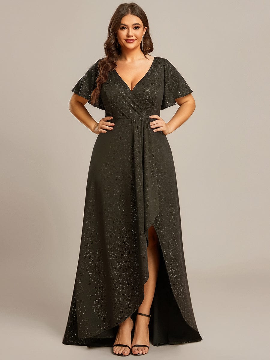 ever MELODÉ|Ruffle Sleeves V Neck High Low Evening Dress - Image 105