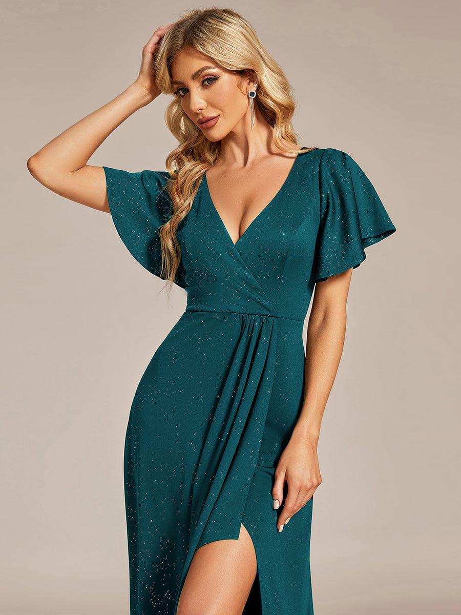 ever MELODÉ|Ruffle Sleeves V Neck High Low Evening Dress - Image 49