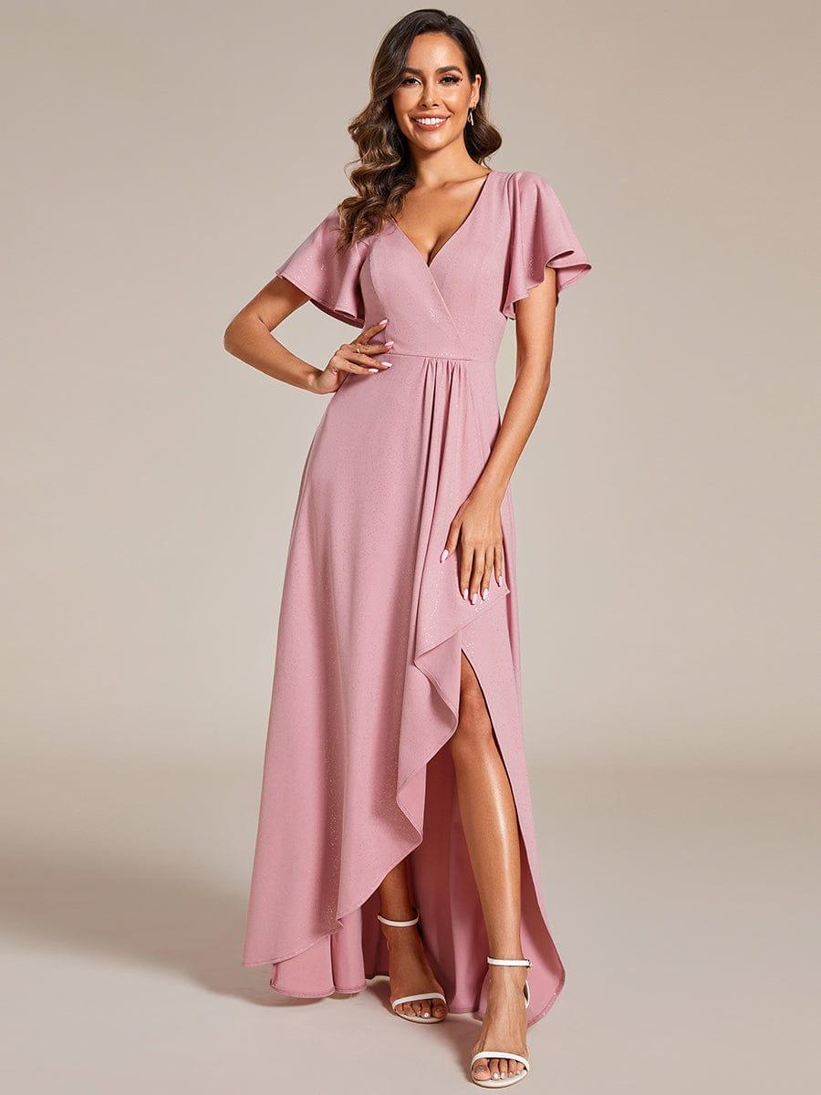 ever MELODÉ|Ruffle Sleeves V Neck High Low Evening Dress - Image 58