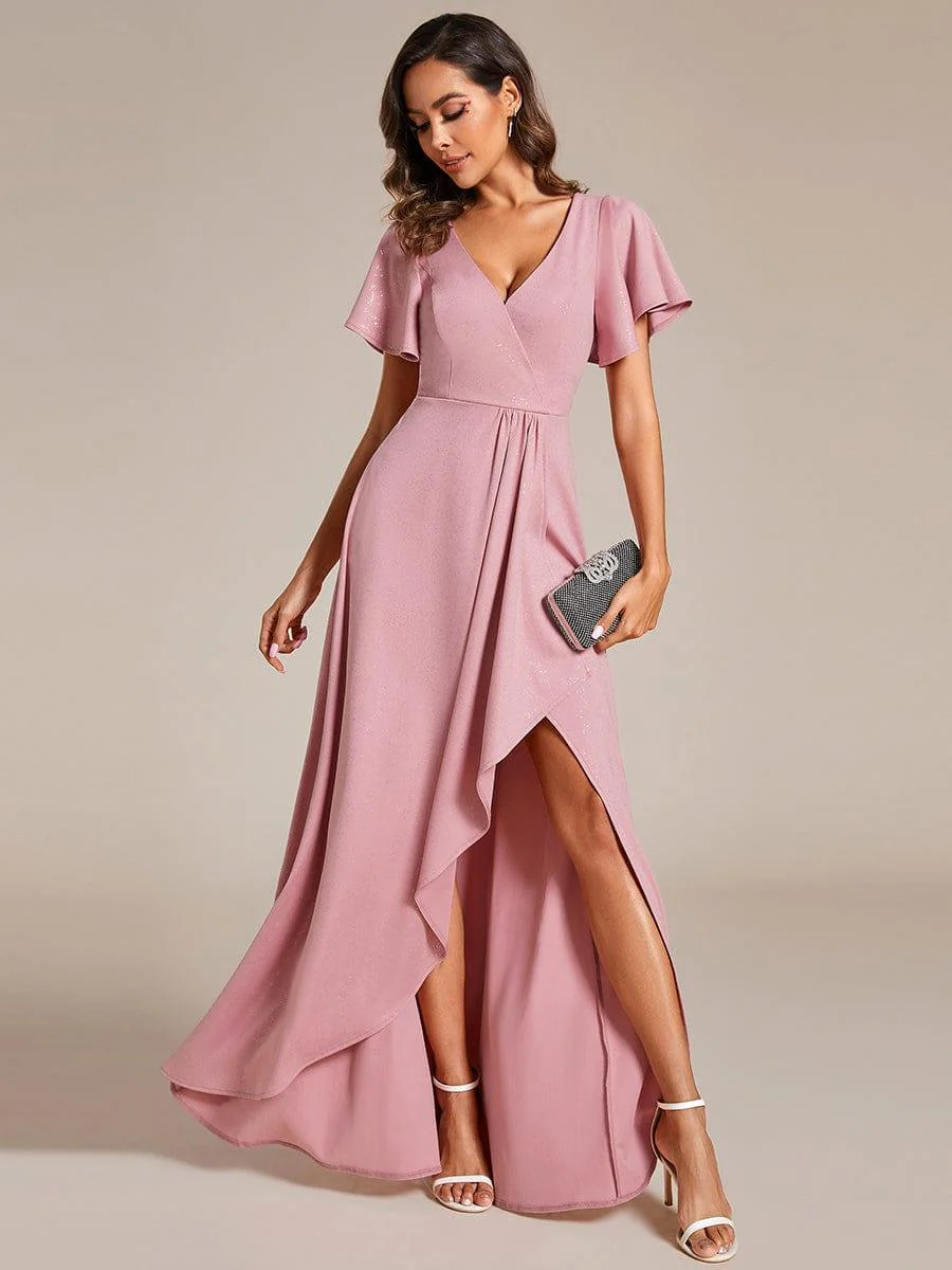 ever MELODÉ|Ruffle Sleeves V Neck High Low Evening Dress - Image 62