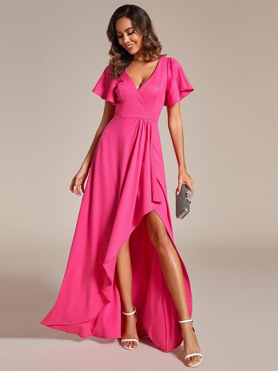 ever MELODÉ|Ruffle Sleeves V Neck High Low Evening Dress - Image 74