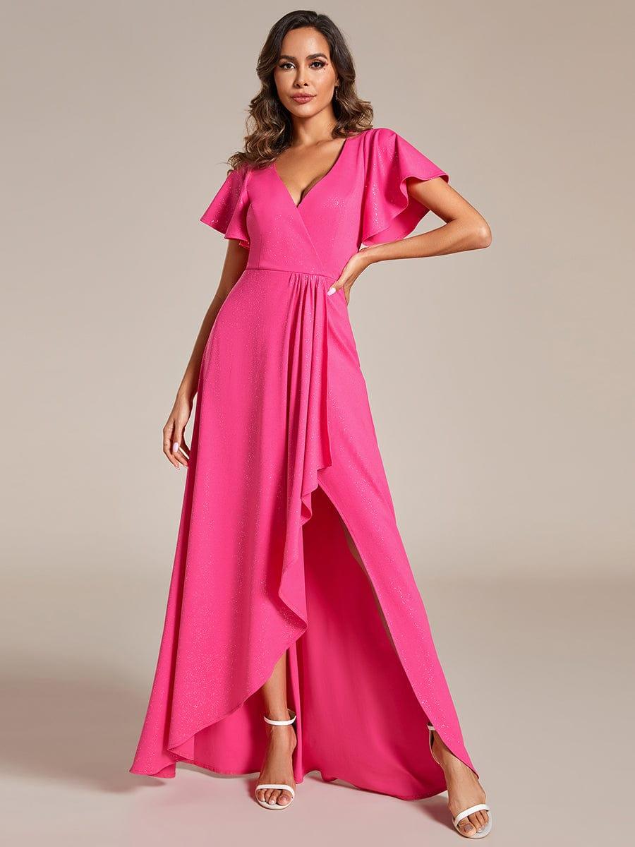 ever MELODÉ|Ruffle Sleeves V Neck High Low Evening Dress - Image 78
