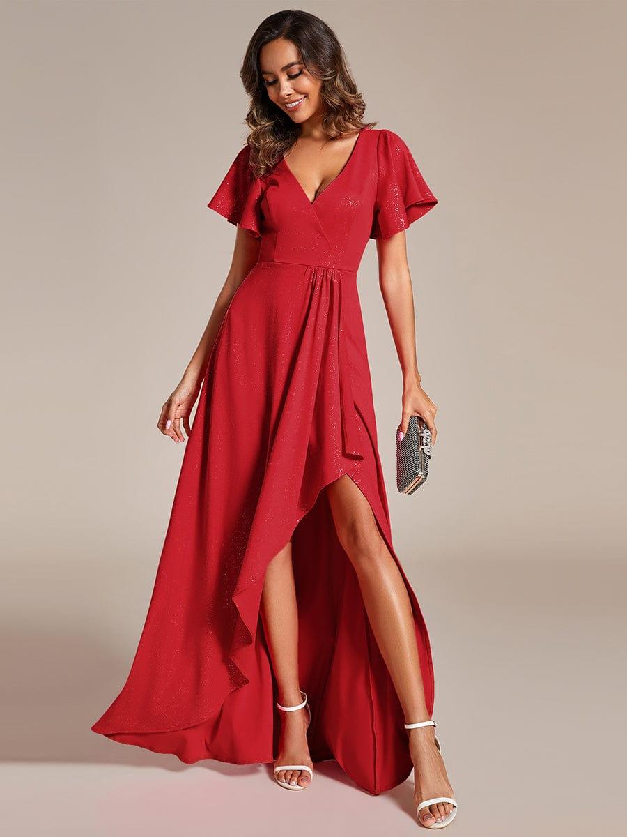 ever MELODÉ|Ruffle Sleeves V Neck High Low Evening Dress - Image 85