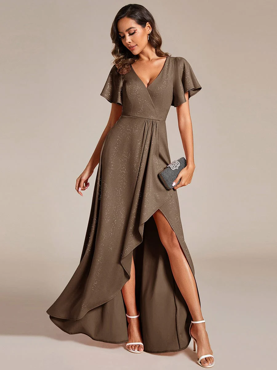 ever MELODÉ|Ruffle Sleeves V Neck High Low Evening Dress - Image 90