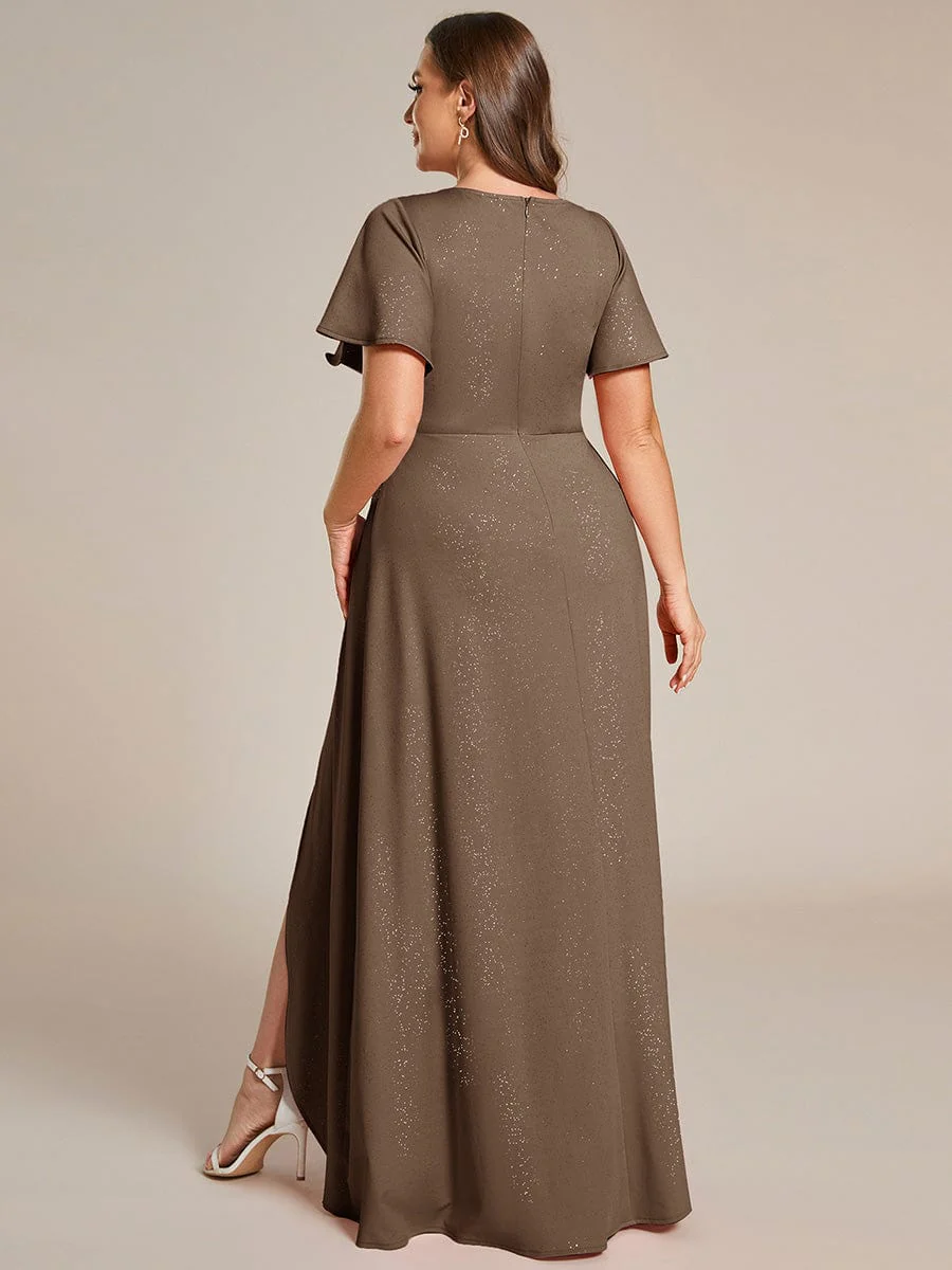 ever MELODÉ|Ruffle Sleeves V Neck High Low Evening Dress - Image 96