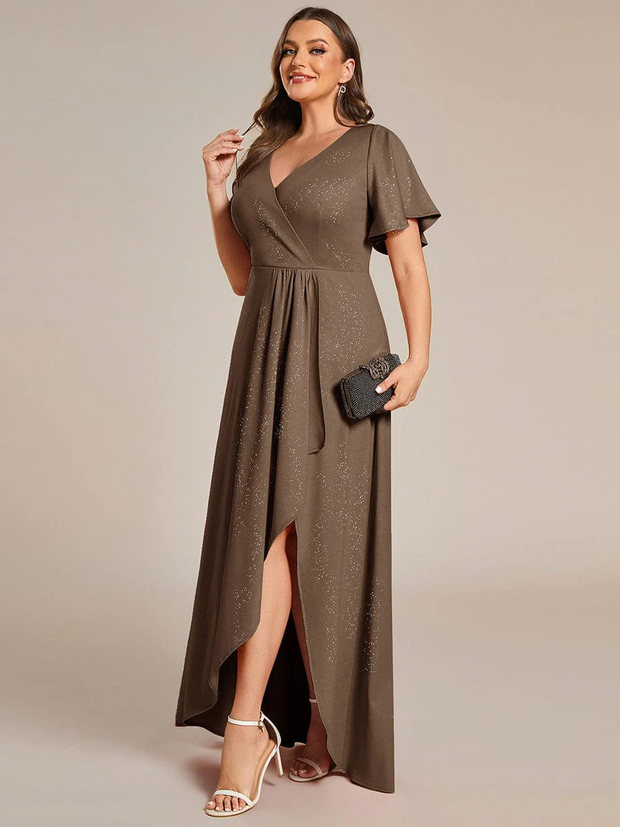 ever MELODÉ|Ruffle Sleeves V Neck High Low Evening Dress - Image 98