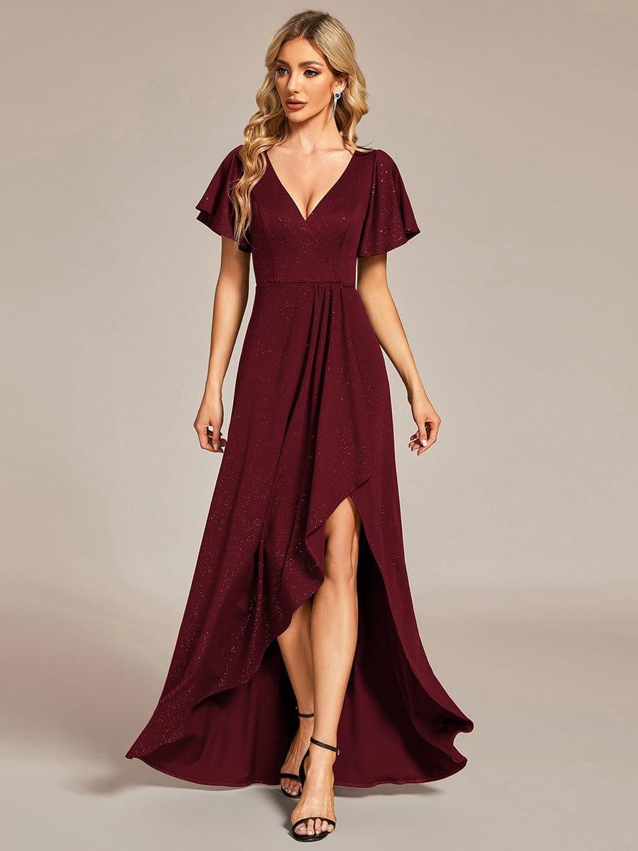 ever MELODÉ|Ruffle Sleeves V Neck High Low Wedding Guest Dress - Image 2
