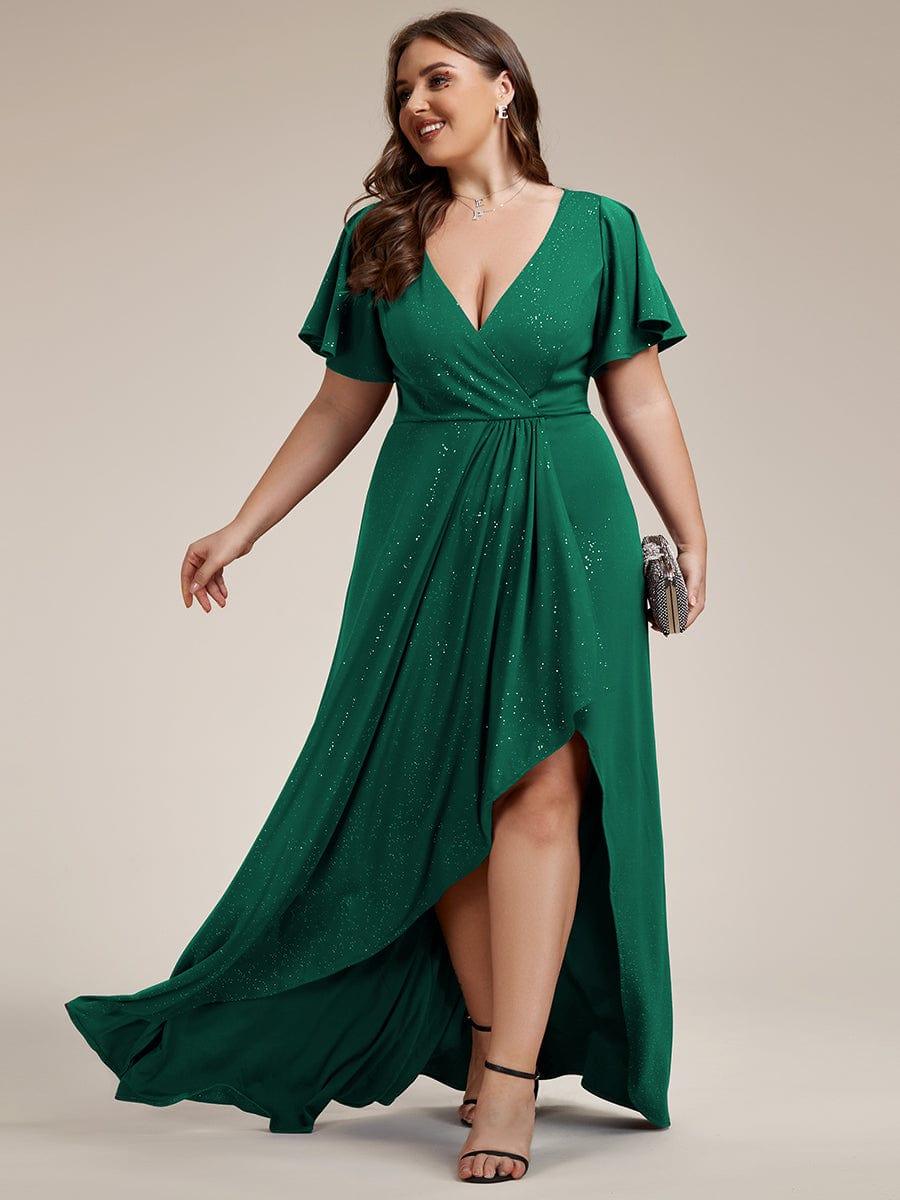 ever MELODÉ|Ruffle Sleeves V Neck High Low Wedding Guest Dress - Image 33